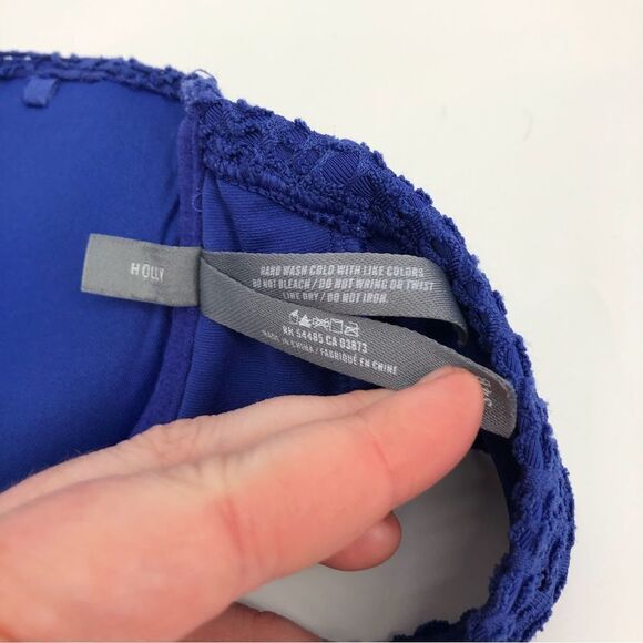 AERIE Holly Bikini Push Up Top French Crochet Lace 34B Blue - Picture 5 of 5